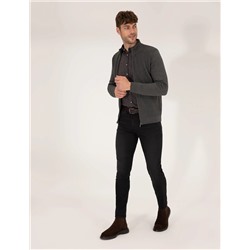Gri Melanj Slim Fit Triko Hırka