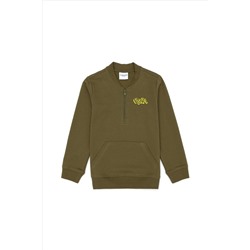 Çocuk Haki Bisiklet Yaka Sweatshirt