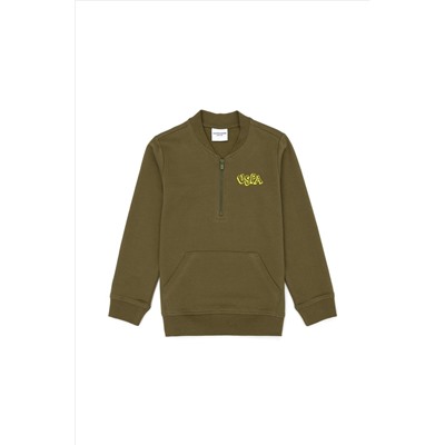 Çocuk Haki Bisiklet Yaka Sweatshirt