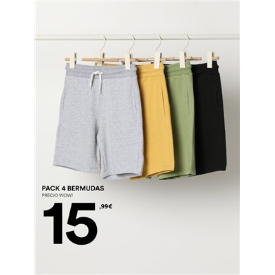 PACK OF 4 PAIRS OF BASIC PLUSH BERMUDA SHORTS