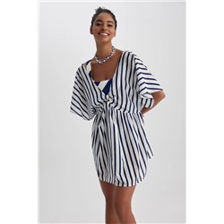 Defacto Fall in Love Regular Fit Çizgili %100 Pamuk Plaj Kıyafeti B0223AX23HS