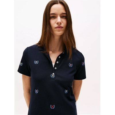 Allover Crest Stretch Polo Dress