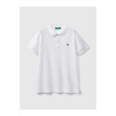 Benetton, Erkek Çocuk Polo Yaka Tshirt 6-14 Yaş Beyaz