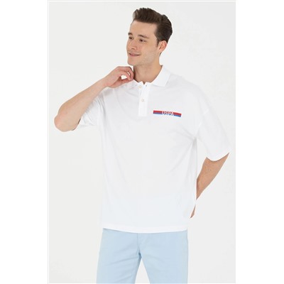 Erkek Beyaz Oversize Polo Yaka Tişört