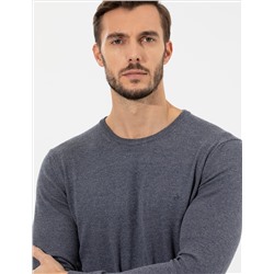 Gri Melanj Slim Fit Bisiklet Yaka Basic Triko Kazak
