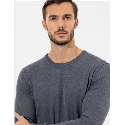 Gri Melanj Slim Fit Bisiklet Yaka Basic Triko Kazak