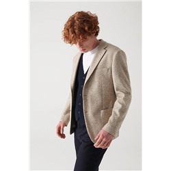 Avva Erkek Bej Yün Karışımlı Astarsız Örme Slim Fit Dar Kesim Ceket A22y4019 A22Y4019