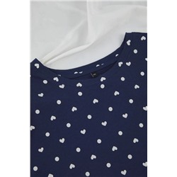 Lacivert Kalp ve Puantiye Desenli Örme Pijama Takımı TBBAW25AI00065