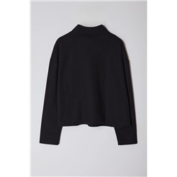Siyah  Dik Yaka Fermuarlı Selanik İnce Örme Sweatshirt TBBAW23AO00006