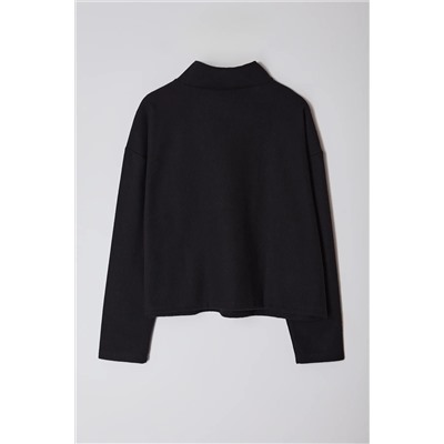 Siyah  Dik Yaka Fermuarlı Selanik İnce Örme Sweatshirt TBBAW23AO00006