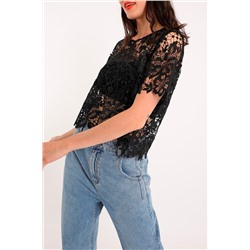 Top de guipur Negro