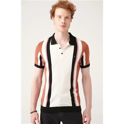 Avva Erkek Kiremit Polo Yaka Renk Bloklu Ribanalı Slim Fit Dar Kesim Triko T-shirt A31y5013 A31Y5013