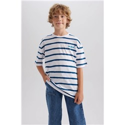 Defacto Erkek Çocuk Oversize Fit Bisiklet Yaka Nakışlı Desenli Kısa Kollu Tişört A8683A823HS