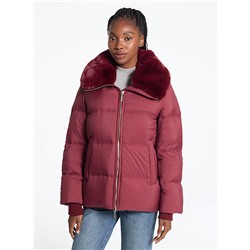 Quilted Puffer Jacket With Faux Fur Collar
