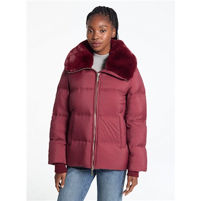 Quilted Puffer Jacket With Faux Fur Collar