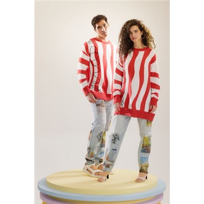 Jersey oversize de punto con olas rojas