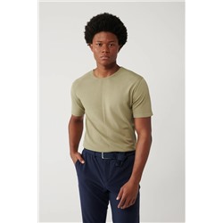 Avva, Erkek Açık Haki Bisiklet Yaka Rayon Dokulu Triko T-shirt A41y5099