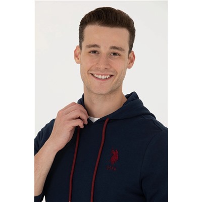 Erkek Lacivert Kapüşonlu Basic Sweatshirt