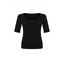 Siyah Vücuda Oturan %100 Pamuk Örme Bluz TBBSS24AF00081