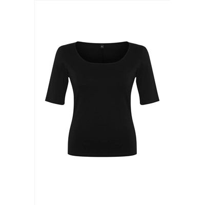 Siyah Vücuda Oturan %100 Pamuk Örme Bluz TBBSS24AF00081