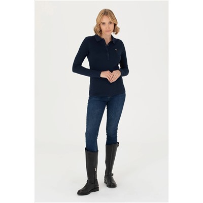Kadın Lacivert Basic Polo Yaka Sweatshirt