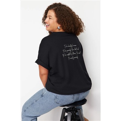 Siyah Bisiklet Yaka Baskılı %100 Pamuk Örme T-Shirt TBBSS23BF00024
