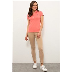 Kadın Nar Çiçeği Basic Polo Yaka Tişört