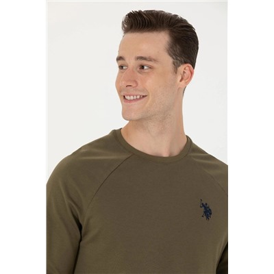 Erkek Haki Bisiklet Yaka Basic Sweatshirt
