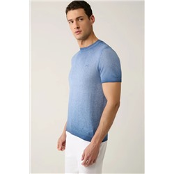 Avva, Erkek Indigo Bisiklet Yaka Boya Efektli Triko T-shirt A41y5115