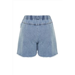 Açık Mavi Volan Detaylı Mini Denim Şort Etek TBBSS24AP00027