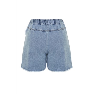 Açık Mavi Volan Detaylı Mini Denim Şort Etek TBBSS24AP00027