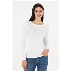 Kadın Beyaz Bisiklet Yaka Sweatshirt