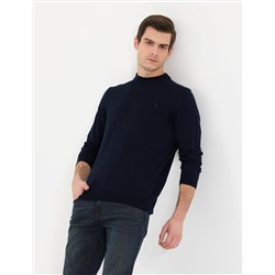 Lacivert Slim Fit Çeyrek Yaka Basic Triko Kazak