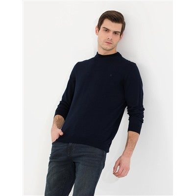 Lacivert Slim Fit Çeyrek Yaka Basic Triko Kazak