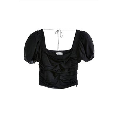 Top drapeado de lino Negro