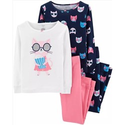 4-Piece Cat Snug Fit Cotton PJs