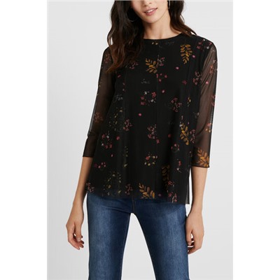 Camiseta flores mangas tul