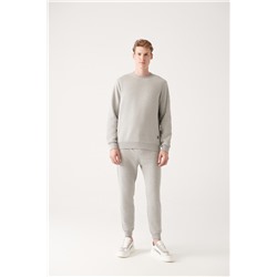 Gri Bisiklet Yaka İçi Polarlı 3 İplik Pamuklu Regular Fit Standart Kesim Unisex Sweatshirt