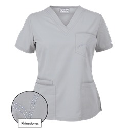 Butter-Soft Scrubs by UA™ 4-Pocket V-Neck Top w/ Rhinestone Detail