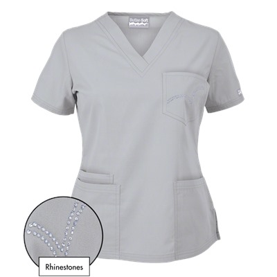 Butter-Soft Scrubs by UA™ 4-Pocket V-Neck Top w/ Rhinestone Detail