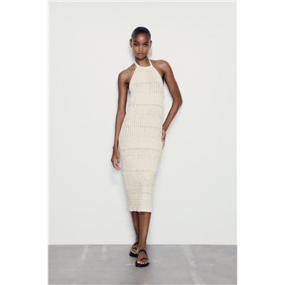 FITTED KNIT HALTER DRESS