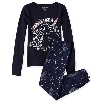 Girls Glow Unicorn Snug Fit Cotton Pajamas