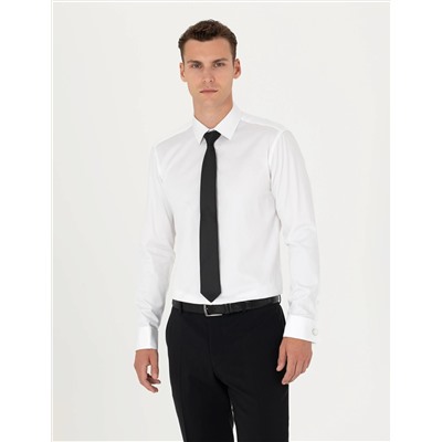 Beyaz Slim Fit Uzun Kollu Basic Gömlek