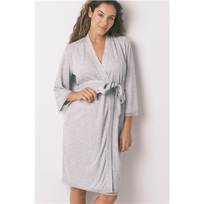 Bata larga "maternity" pointelle gris oscuro