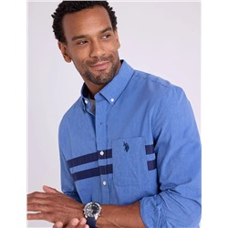 LONG SLEEVE PEACHED HEATHER CHEST STRIPE SHIRT