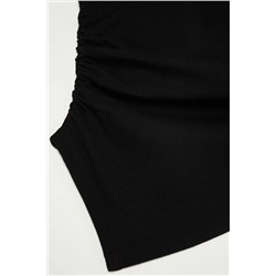Siyah Büzgü/Drape Detaylı Fitted/Vücuda Oturan Asimetrik Örme Büyük Beden Bluz TBBSS25AF00039