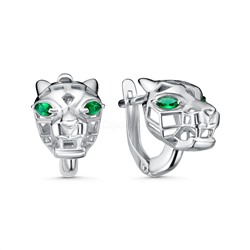 Серьги из серебра с зелёными фианитами родированные 221-10-272р