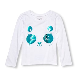 Toddler Girls Long Sleeve Panda Face Graphic Tee