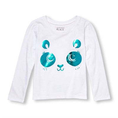 Toddler Girls Long Sleeve Panda Face Graphic Tee