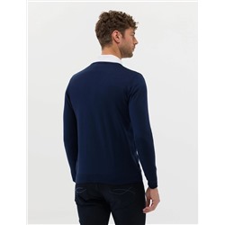 Açık Lacivert Slim Fit V Yaka Basic Triko Kazak